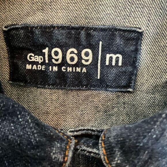 Gap 1969 Jean Jacket Button Front Dark Wash Blue Denim Pockets Women Medium - Picture 7 of 10